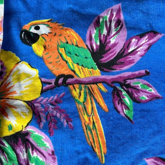 Vintage Hawaiian Shirt USA Made Birds Parrot Tropical Floral Blue Short Sleeve S - Picture 4 of 10